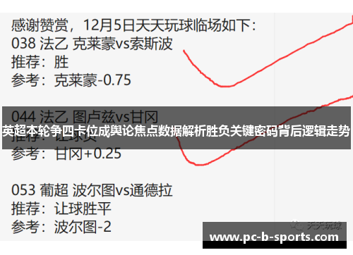 英超本轮争四卡位成舆论焦点数据解析胜负关键密码背后逻辑走势 英超本轮争四卡位成舆论焦点数据解析胜负关键密码背后逻辑走势